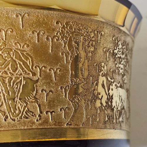 ANTIQUE MOSER KARLSBAD AMBER CIRCULAR DISH ETCHED GILDED BAND WITH FACETED RIM - ADDITIONAL PHOTO 6