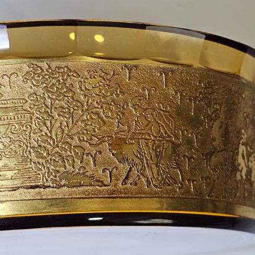 ANTIQUE MOSER KARLSBAD AMBER CIRCULAR DISH ETCHED GILDED BAND WITH FACETED RIM - ADDITIONAL PHOTO 7