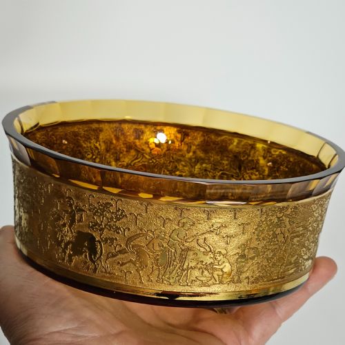 ANTIQUE MOSER KARLSBAD AMBER CIRCULAR DISH ETCHED GILDED BAND WITH FACETED RIM - ADDITIONAL PHOTO 9