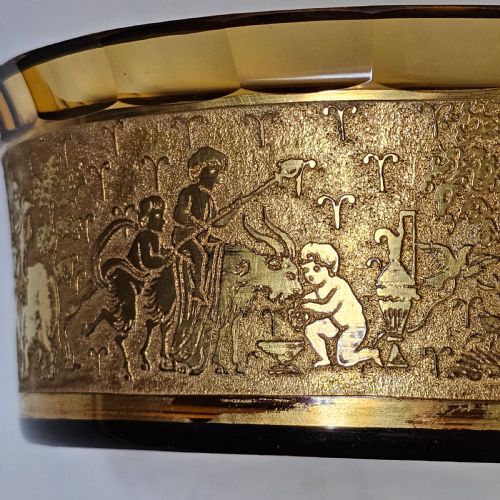 ANTIQUE MOSER KARLSBAD AMBER CIRCULAR DISH ETCHED GILDED BAND WITH FACETED RIM - ADDITIONAL PHOTO 10