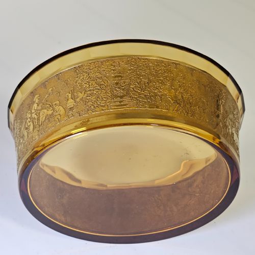 ANTIQUE MOSER KARLSBAD AMBER CIRCULAR DISH ETCHED GILDED BAND WITH FACETED RIM - ADDITIONAL PHOTO 13