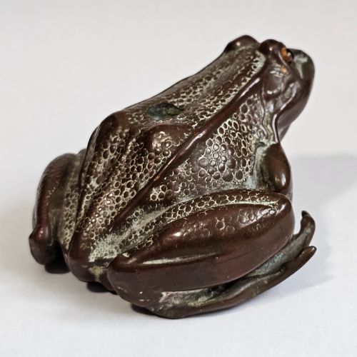 ANTIQUE BRONZE FROGTOAD WITH GLASS EYES PEN HOLDER C1900 - ADDITIONAL PHOTO 5