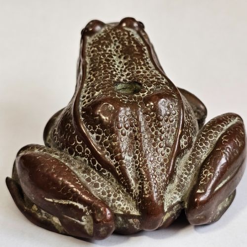 ANTIQUE BRONZE FROGTOAD WITH GLASS EYES PEN HOLDER C1900 - ADDITIONAL PHOTO 6