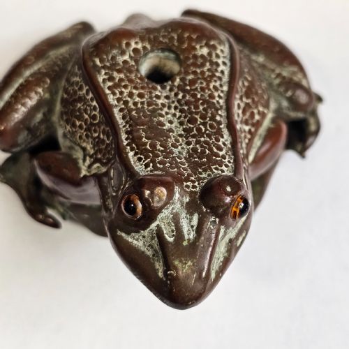 ANTIQUE BRONZE FROGTOAD WITH GLASS EYES PEN HOLDER C1900 - ADDITIONAL PHOTO 7