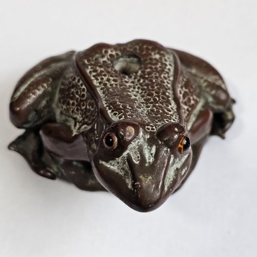 ANTIQUE BRONZE FROGTOAD WITH GLASS EYES PEN HOLDER C1900 - ADDITIONAL PHOTO 11