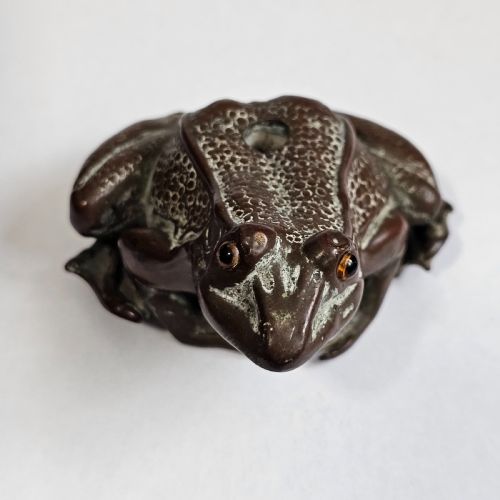 ANTIQUE BRONZE FROGTOAD WITH GLASS EYES PEN HOLDER C1900 - ADDITIONAL PHOTO 13