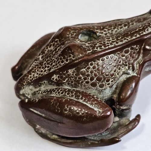 ANTIQUE BRONZE FROGTOAD WITH GLASS EYES PEN HOLDER C1900 - ADDITIONAL PHOTO 15