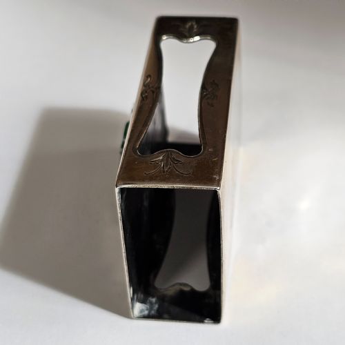 FINE RARE EDWARD I FARMER STERLING SILVER MATCHBOX HOLDER WITH JADE PLAQUE - ADDITIONAL PHOTO 3