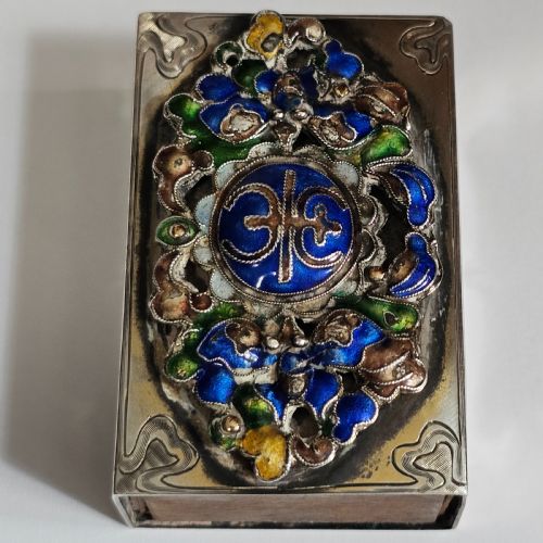 FABULOUS RARE STG SILVER ENAMELLED PLAQUE MATCHBOX HOLDER EDWARD I FARMER NEW YORK - ADDITIONAL PHOTO 2
