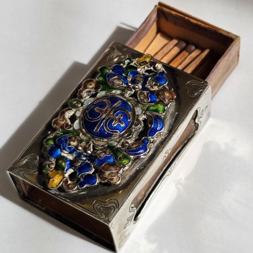 FABULOUS RARE STG SILVER ENAMELLED PLAQUE MATCHBOX HOLDER EDWARD I FARMER NEW YORK - ADDITIONAL PHOTO 4