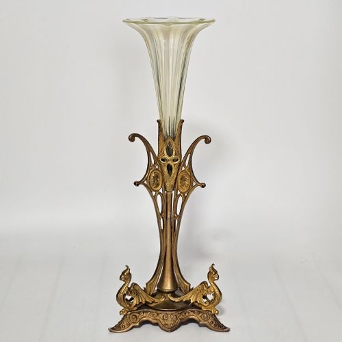victorian 1890s uranium glass epergne vase with a gilt bronze baseholder - CATEGORY: ANTIQUE VASES - DATED 1890