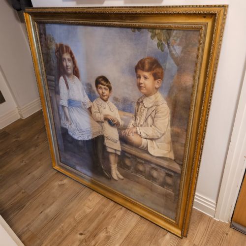 EXTREMELY WELL PAINTED LARGE FAMILY PORTRAIT C1913 108CM X 108CM KOSHUA SMITH - ADDITIONAL PHOTO 1