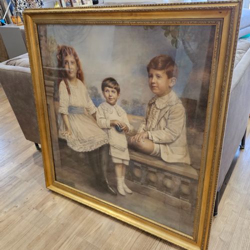 EXTREMELY WELL PAINTED LARGE FAMILY PORTRAIT C1913 108CM X 108CM KOSHUA SMITH - ADDITIONAL PHOTO 2