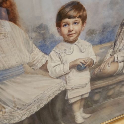 EXTREMELY WELL PAINTED LARGE FAMILY PORTRAIT C1913 108CM X 108CM KOSHUA SMITH - ADDITIONAL PHOTO 5
