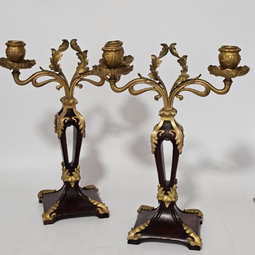 ANTIQUE ART NOUVEAU JUGENDSTIL 1920 BRONZE GILT WALNUT CANDELABRA - ADDITIONAL PHOTO 1