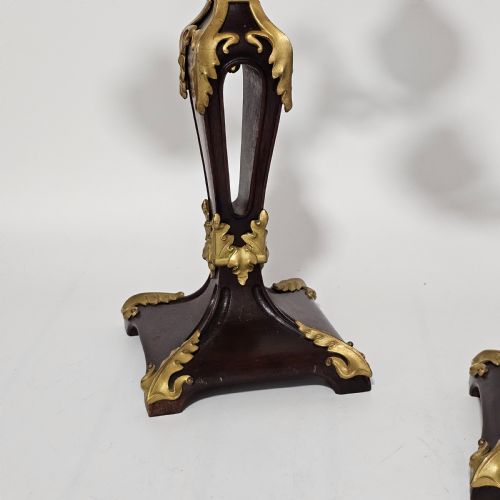 ANTIQUE ART NOUVEAU JUGENDSTIL 1920 BRONZE GILT WALNUT CANDELABRA - ADDITIONAL PHOTO 3