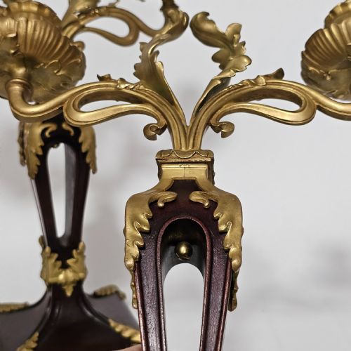 ANTIQUE ART NOUVEAU JUGENDSTIL 1920 BRONZE GILT WALNUT CANDELABRA - ADDITIONAL PHOTO 8