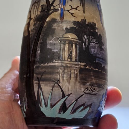 BEAUTIFUL FRENCH ART NOUVEAU CAMEO GLASS ENAMELLED VASE SIGNED CLIO C1920 - ADDITIONAL PHOTO 8
