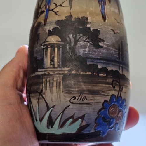 BEAUTIFUL FRENCH ART NOUVEAU CAMEO GLASS ENAMELLED VASE SIGNED CLIO C1920 - ADDITIONAL PHOTO 9