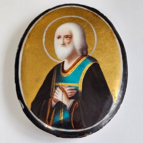 unusual 19thc russian icon enamel on copper and inscription to the reverse in enamel - CATEGORY: ANTIQUE MISCELLANEOUS - DATED 19TH CENTURY