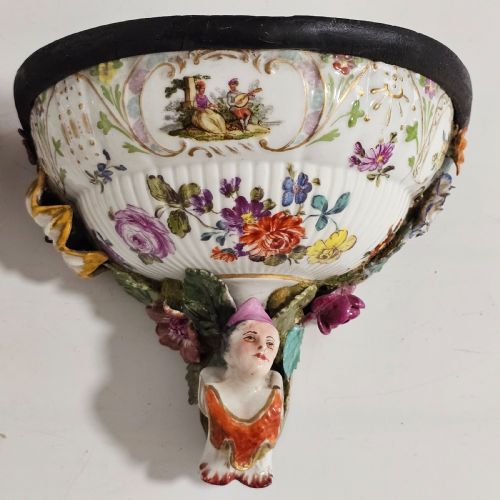 PAIR OF WALL BRACKETS MEISSEN STYLE PORCELAIN WOOD 19TH C HAND DECORATED VICTORIAN - ADDITIONAL PHOTO 2