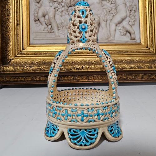 A Rare Reticulated Hungarian Zsolnay Pecs Pottery Basket C1885-1887