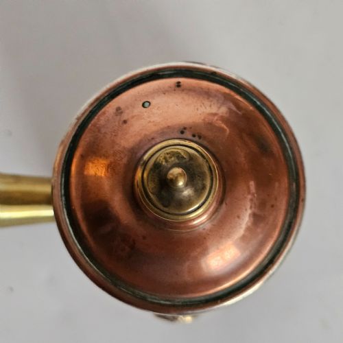 ANTIQUE PAIR OF COPPER CHOCOLATE POTS WITH APPLIED BRASS MOTIFSNO MAN IS AT ALL TIMES WISE - ADDITIONAL PHOTO 13