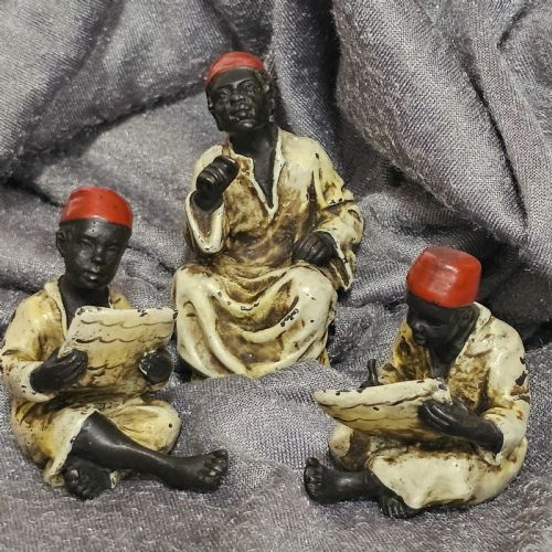 coldpainted bronze figurines arabian scholars teacher trio stamped b for franz bergman - CATEGORY: ANTIQUE SCULPTURES - DATED 1940