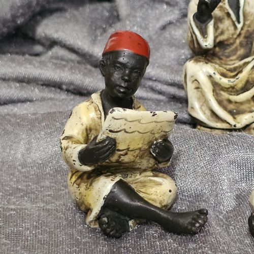 COLDPAINTED BRONZE FIGURINES ARABIAN SCHOLARS TEACHER TRIO STAMPED B FOR FRANZ BERGMAN - ADDITIONAL PHOTO 2