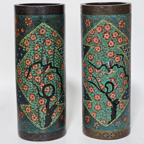 fine large cylindrical pair of oriental cloisonne vases c1900 305cm - CATEGORY: ANTIQUE METAL - DATED 1900