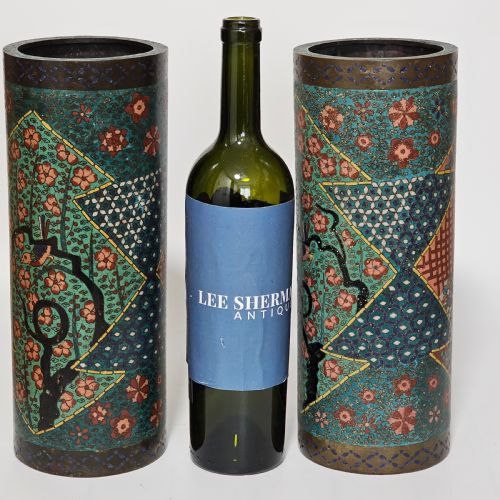 FINE LARGE CYLINDRICAL PAIR OF ORIENTAL CLOISONNE VASES C1900 305CM - ADDITIONAL PHOTO 2