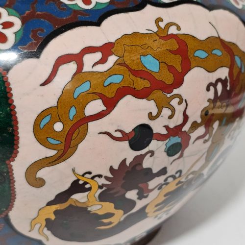LARGE VINTAGE CHINESE CLOISONNE JARDINERE SERPENT AND DRAGON MOTIF FANCY FLORAL BORDER DESIGN - ADDITIONAL PHOTO 7