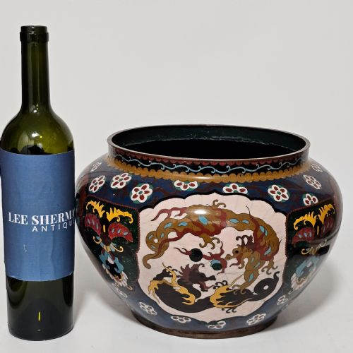 LARGE VINTAGE CHINESE CLOISONNE JARDINERE SERPENT AND DRAGON MOTIF FANCY FLORAL BORDER DESIGN - ADDITIONAL PHOTO 10