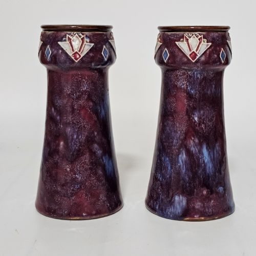 ATTRACTIVE PAIR OF PURPLE ROYAL DOULTON ART DECO VASES C1920S - ADDITIONAL PHOTO 1