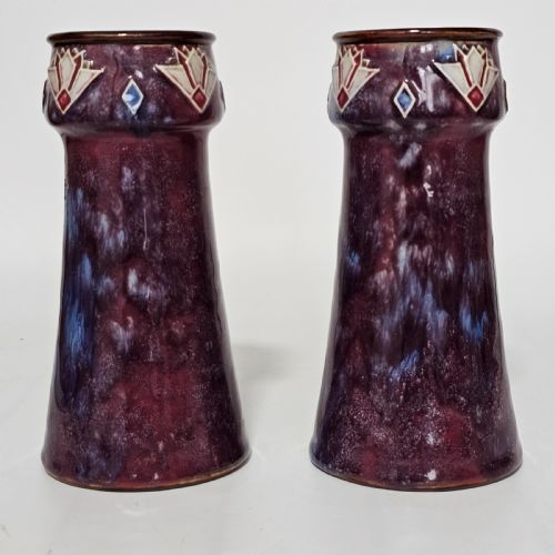 ATTRACTIVE PAIR OF PURPLE ROYAL DOULTON ART DECO VASES C1920S - ADDITIONAL PHOTO 3