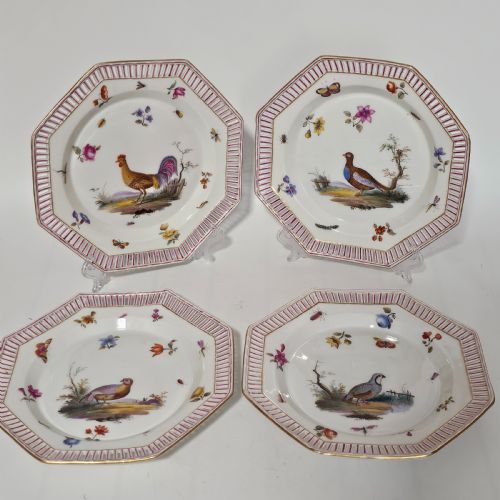 FOUR ANTIQUE KPM BERLIN PORCELAIN OCTAGONAL FRETTED PAINTED PLATES - ADDITIONAL PHOTO 2