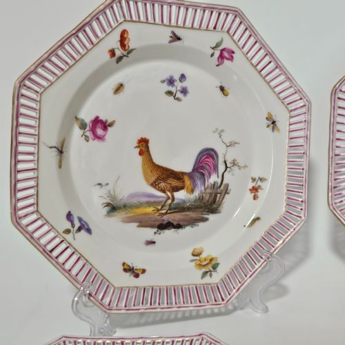 FOUR ANTIQUE KPM BERLIN PORCELAIN OCTAGONAL FRETTED PAINTED PLATES - ADDITIONAL PHOTO 3