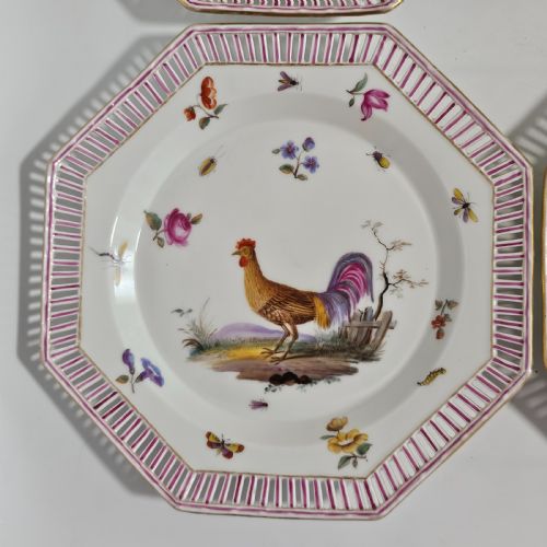 FOUR ANTIQUE KPM BERLIN PORCELAIN OCTAGONAL FRETTED PAINTED PLATES - ADDITIONAL PHOTO 4