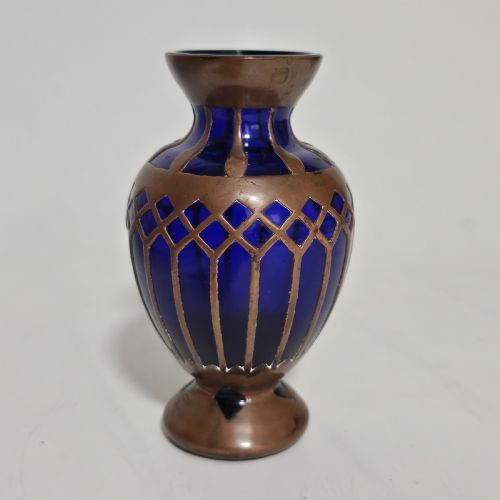 ATTRACTIVE JUGENDSTIL COPPER COBALT BLUE GLASS VASE C1910 - ADDITIONAL PHOTO 1