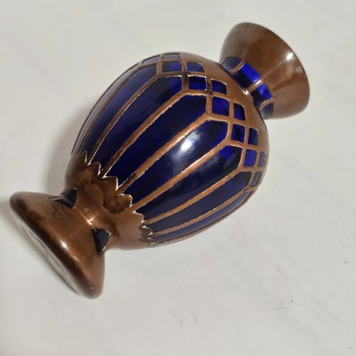 ATTRACTIVE JUGENDSTIL COPPER COBALT BLUE GLASS VASE C1910 - ADDITIONAL PHOTO 4