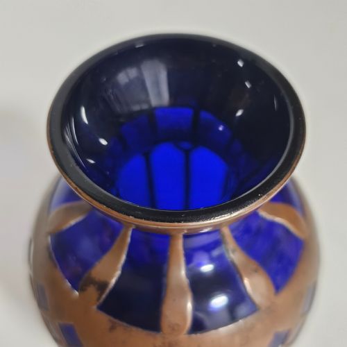 ATTRACTIVE JUGENDSTIL COPPER COBALT BLUE GLASS VASE C1910 - ADDITIONAL PHOTO 7