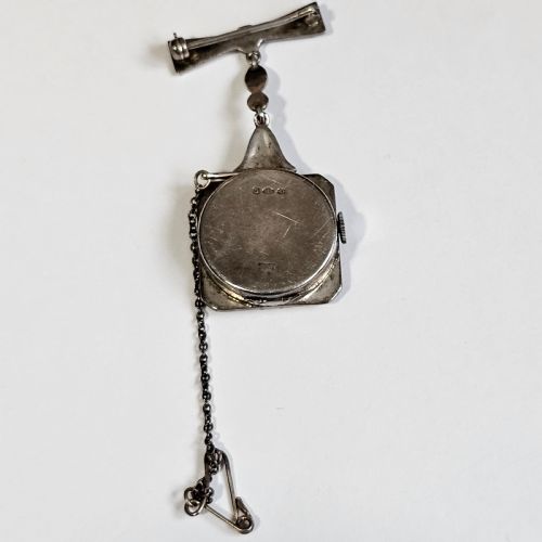 VINTAGE STERLING SILVER MARCASITE VINTAGE NURSES WATCH BROOCH WORKING - ADDITIONAL PHOTO 2