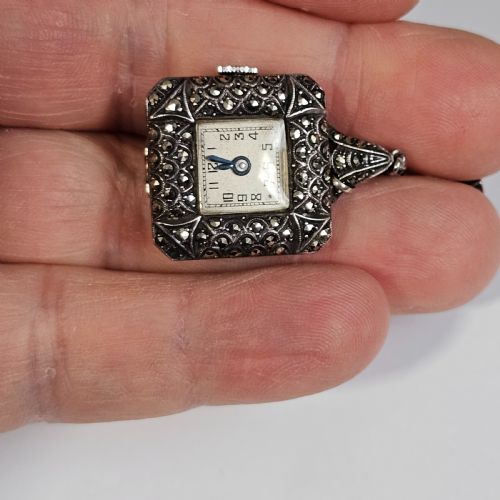 VINTAGE STERLING SILVER MARCASITE VINTAGE NURSES WATCH BROOCH WORKING - ADDITIONAL PHOTO 13
