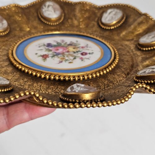 STRIKING 19THC SEVRES MOUNTED GILT BRASS DISH SURROUNDED BY ANTIQUE CAMEOS - ADDITIONAL PHOTO 15