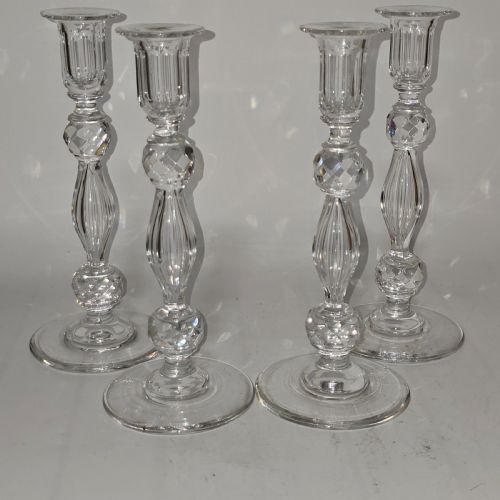 set of four matching crystal cut candlesticks late 19thc - CATEGORY: ANTIQUE GLASS - DATED 1900