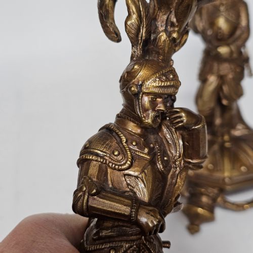 ATTRACTIVE 19THC PR OF GILDED BRONZE CANDLESTICKS MODELLED AS KNIGHTS - ADDITIONAL PHOTO 18