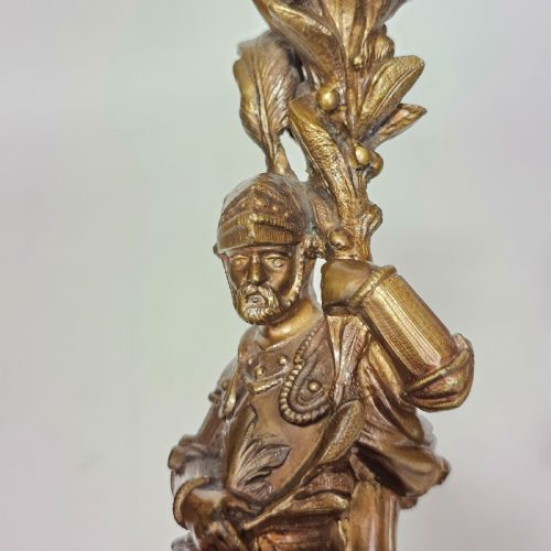 ATTRACTIVE 19THC PR OF GILDED BRONZE CANDLESTICKS MODELLED AS KNIGHTS - ADDITIONAL PHOTO 20