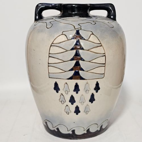 LARGE AMPHORA POTTERY TWIN HANDLED DECORATIVE VASE 34CM - ADDITIONAL PHOTO 1