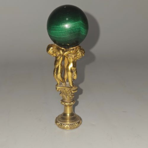 19thc gilt bronze malachite mounted desk seal - CATEGORY: ANTIQUE MISCELLANEOUS - DATED 19TH CENTURY