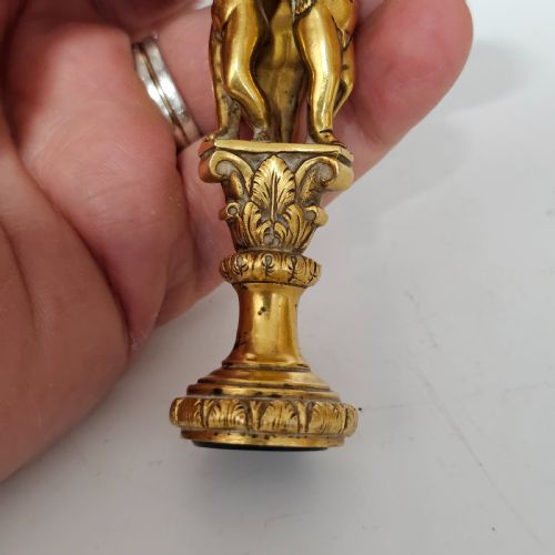 19THC GILT BRONZE MALACHITE MOUNTED DESK SEAL - ADDITIONAL PHOTO 5